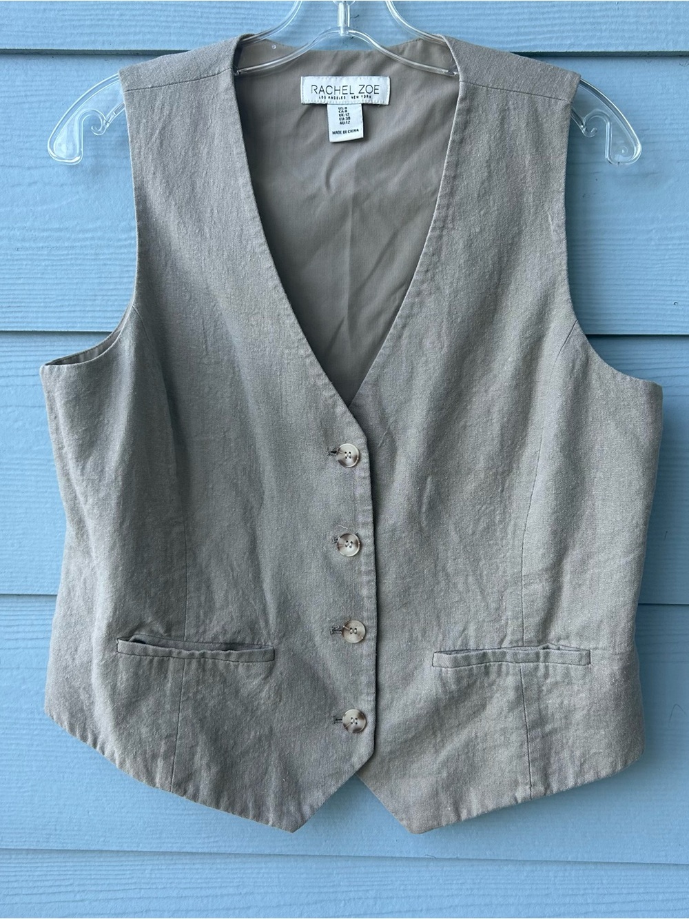 Rachel Zoe Neutral Taupe Button-Front Linen Blend Vest